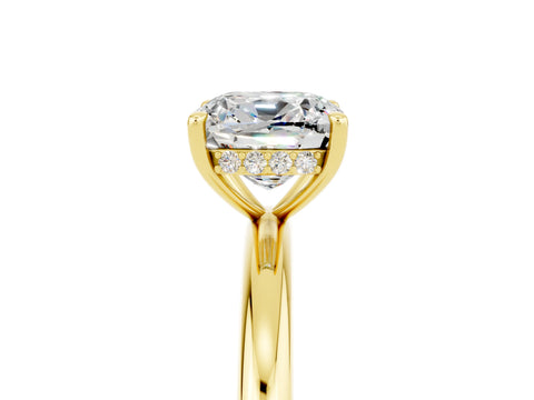 Yellow gold Cushion Cut Moissanite Solitaire Ring with Thin Band and Four-Prong Setting_5
