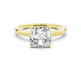 Yellow gold Cushion Cut Moissanite Solitaire Ring with Thin Band and Prong Setting_12