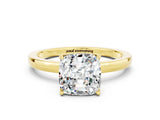 Yellow gold Cushion Cut Moissanite Solitaire Ring with Thin Band and Prong Setting_24