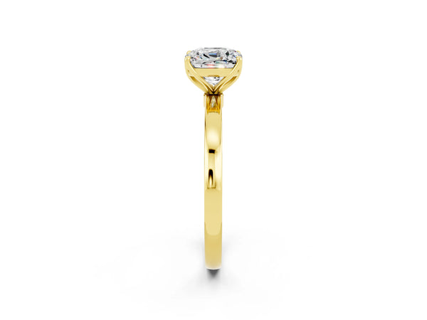 Yellow gold Cushion Cut Moissanite Solitaire Ring with Thin Band and Prong Setting