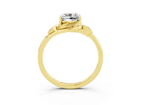 Yellow gold Cushion Cut Moissanite Solitaire Ring with Twist Band and Four-Prong Setting_27