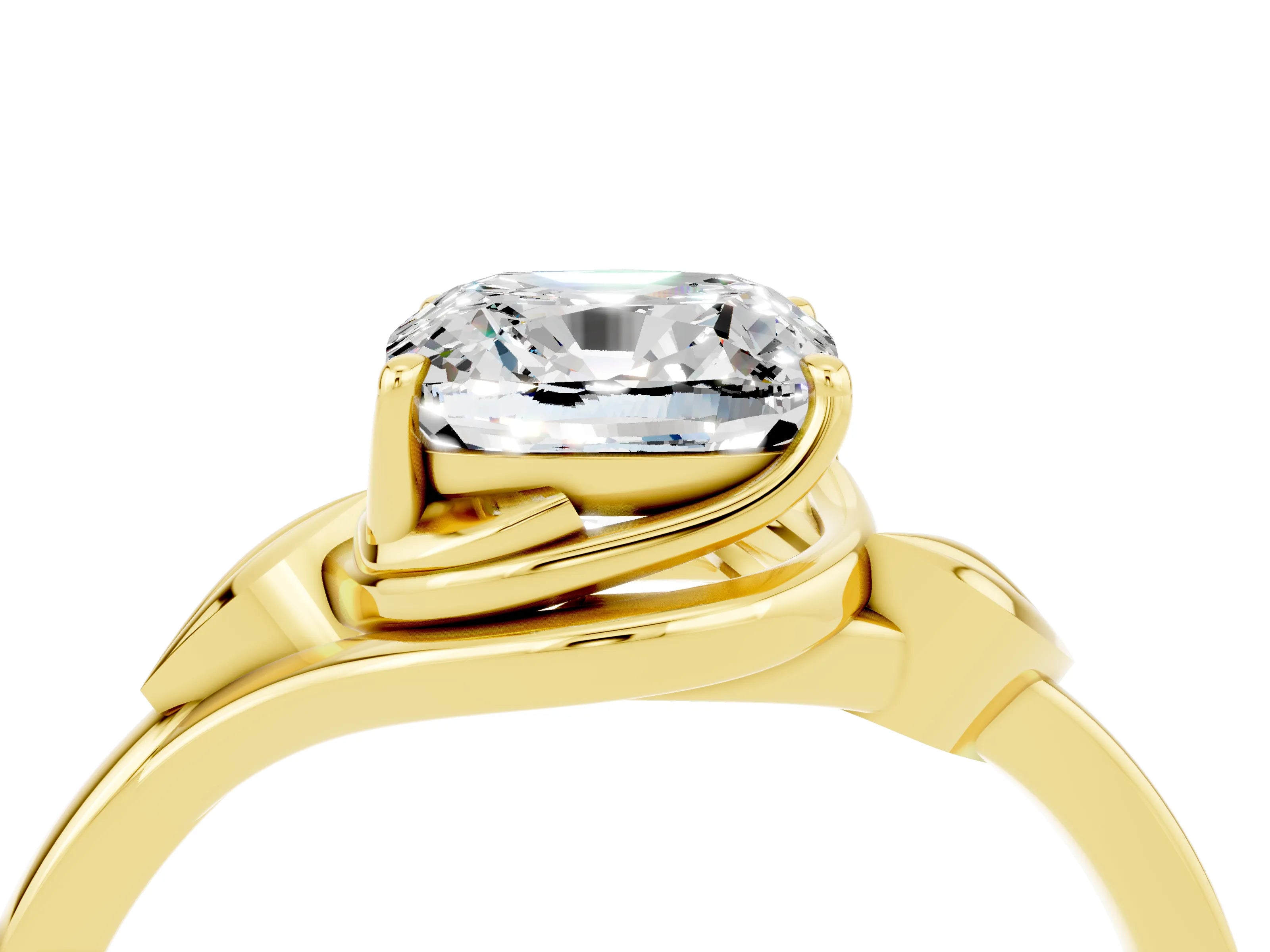 Yellow gold Cushion Cut Moissanite Solitaire Ring with Twist Band and Four-Prong Setting_28