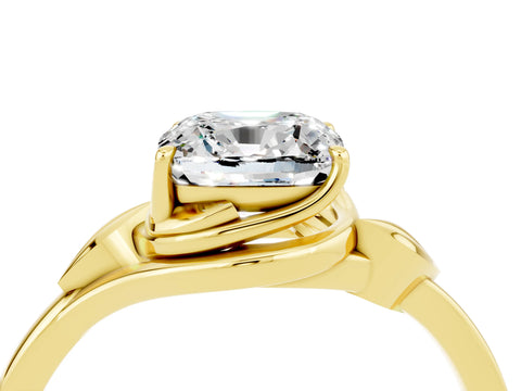 Yellow gold Cushion Cut Moissanite Solitaire Ring with Twist Band and Four-Prong Setting_28
