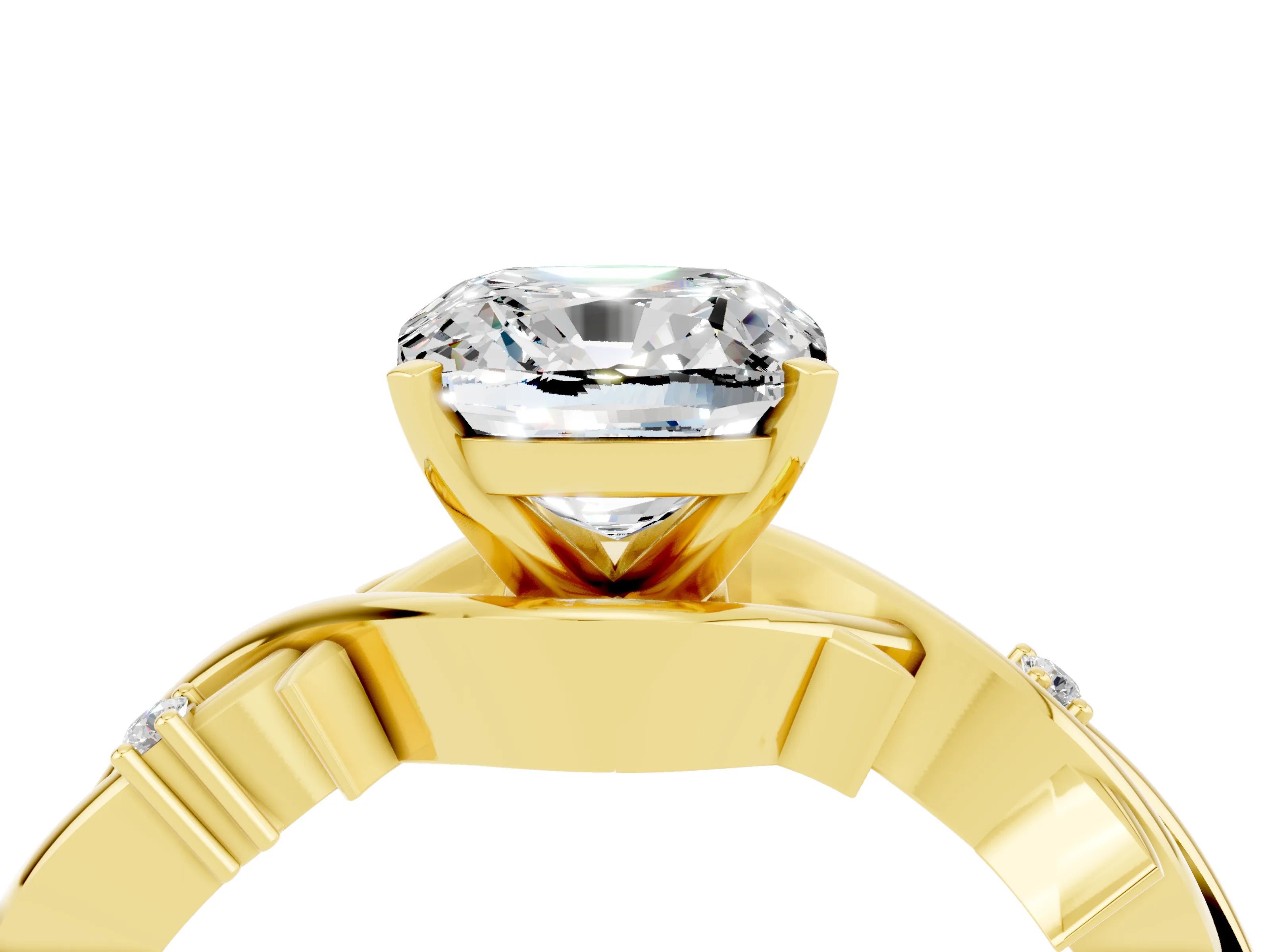 Yellow gold Cushion Cut Moissanite Solitaire Ring with Twisted Band and Prong Setting_4