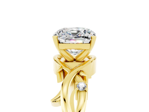 Yellow gold Cushion Cut Moissanite Solitaire Ring with Twisted Band and Prong Setting_5