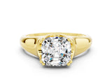 Yellow gold Cushion Cut Moissanite Solitaire Ring with Wide Band and Prong Setting