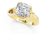 Yellow gold Cushion Cut Moissanite Solitaire Ring with Wide Band and Prong Setting_1