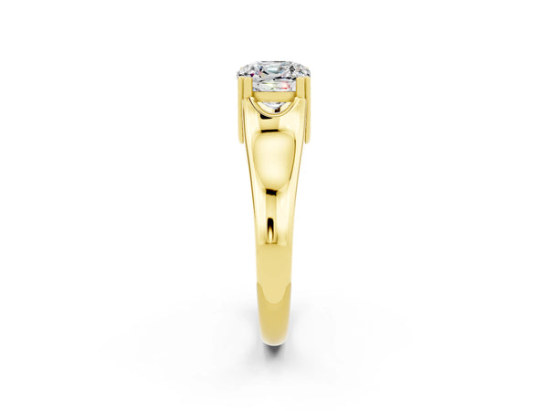 Yellow gold Cushion Cut Moissanite Solitaire Ring with Wide Band and Prong Setting