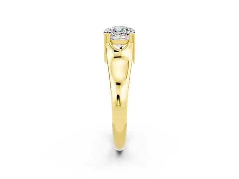 Yellow gold Cushion Cut Moissanite Solitaire Ring with Wide Band and Prong Setting_2
