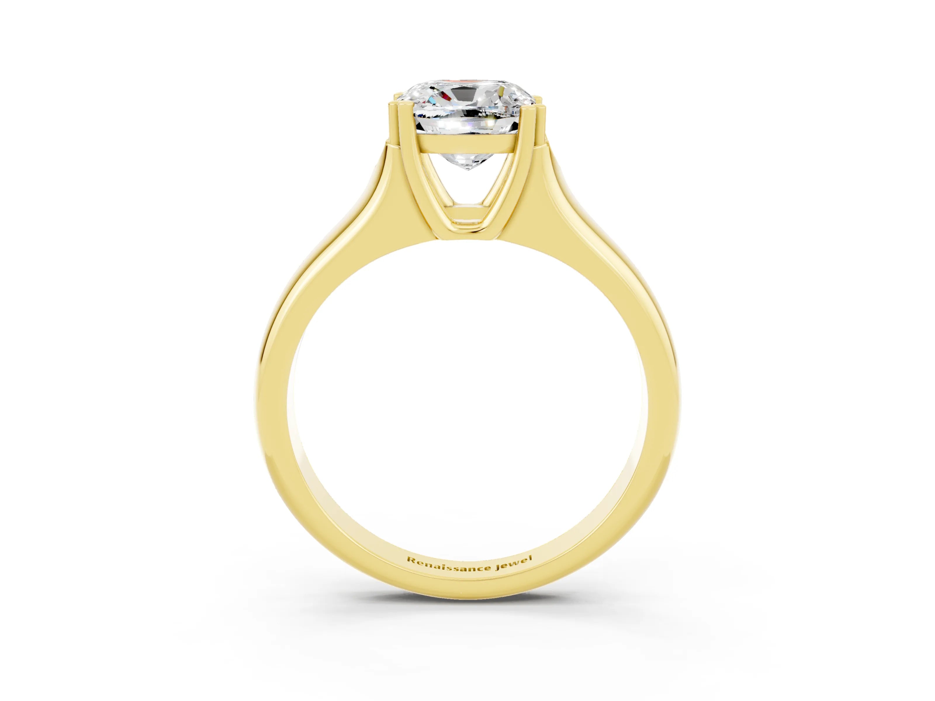 Yellow gold Cushion Cut Moissanite Solitaire Ring with Wide Band and Prong Setting_3