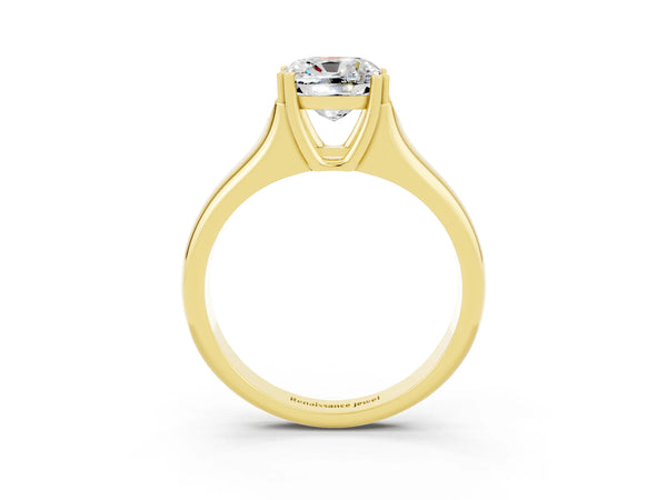 Yellow gold Cushion Cut Moissanite Solitaire Ring with Wide Band and Prong Setting