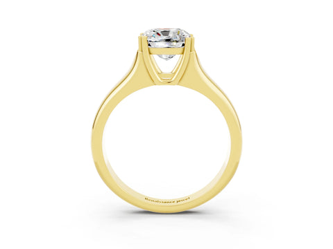 Yellow gold Cushion Cut Moissanite Solitaire Ring with Wide Band and Prong Setting_3