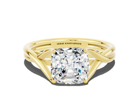 Yellow gold Cushion Cut Moissanite Solitaire Twist Band Prong Setting Ring_36