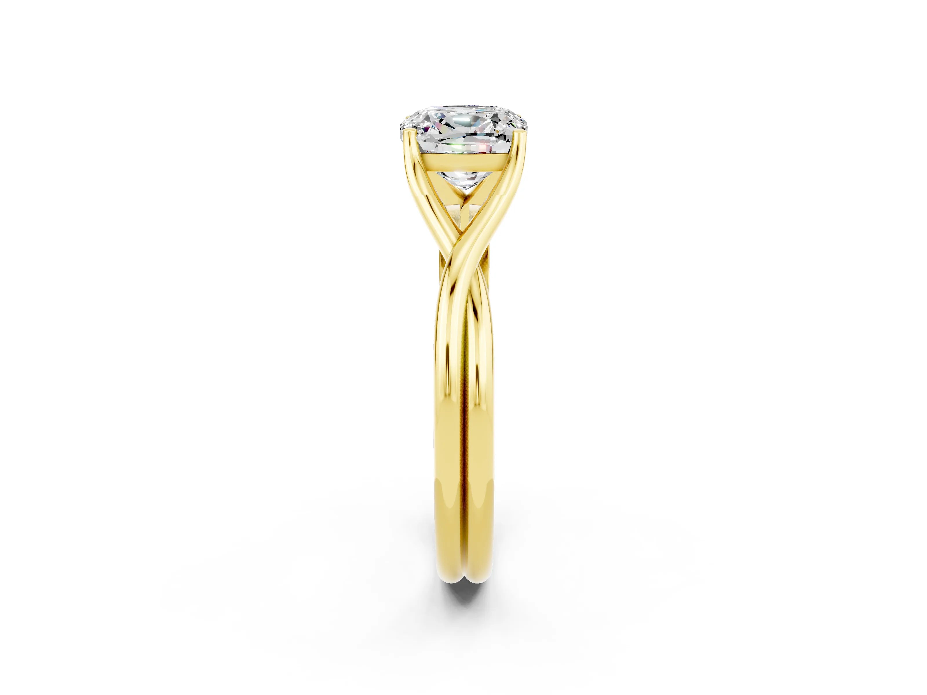 Yellow gold Cushion Cut Moissanite Solitaire Twist Band Prong Setting Ring_38