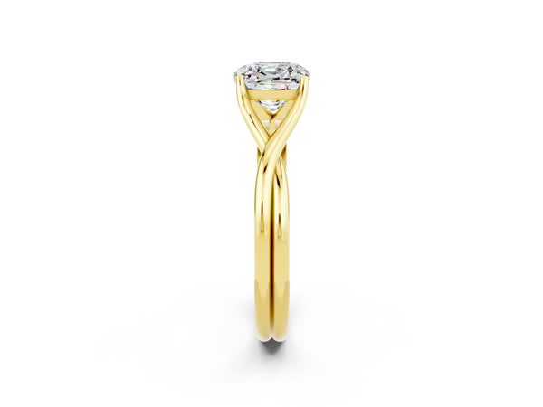 Yellow gold Cushion Cut Moissanite Solitaire Twist Band Prong Setting Ring