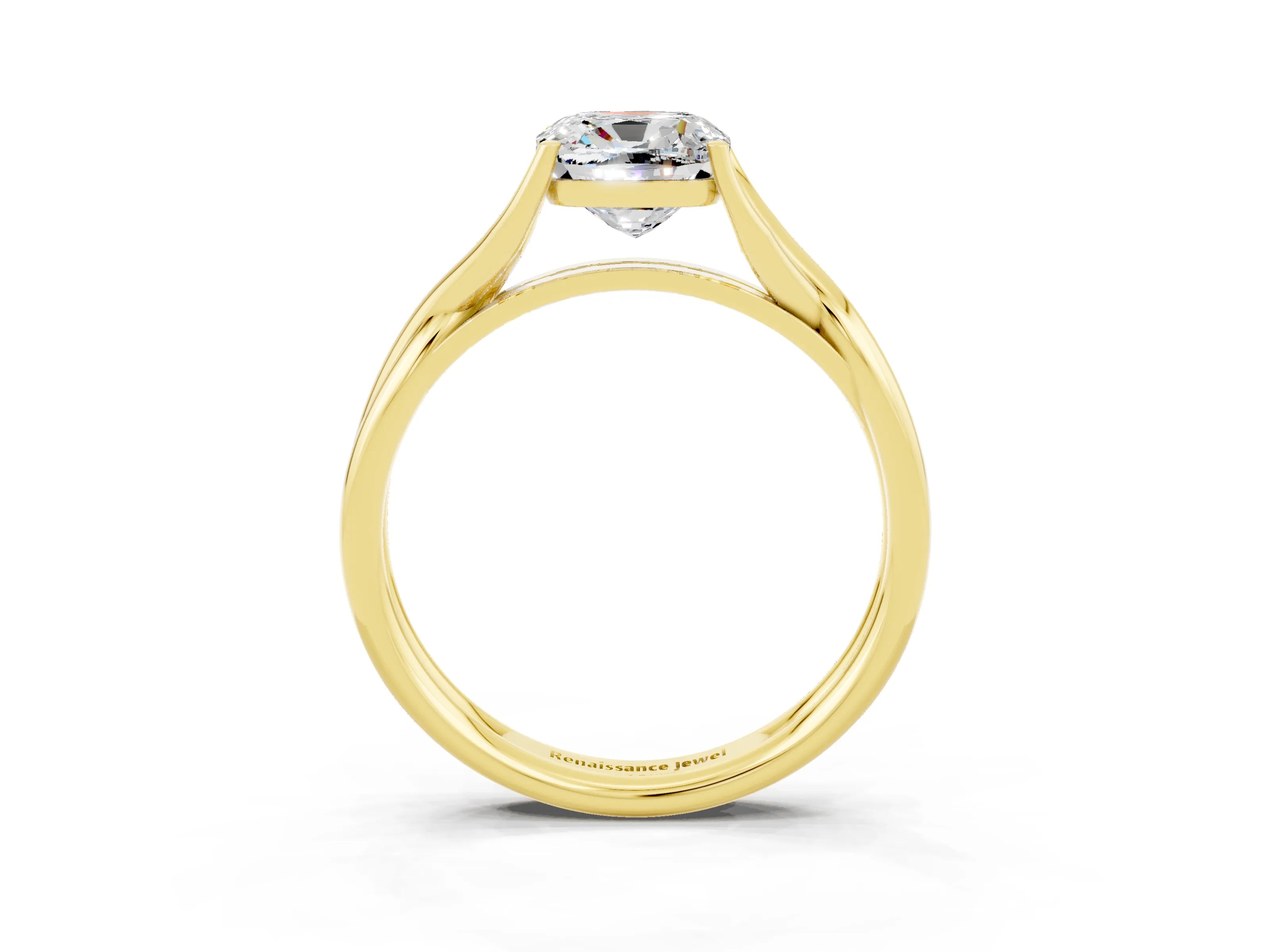 Yellow gold Cushion Cut Moissanite Solitaire Twist Band Prong Setting Ring_39