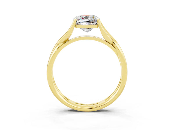 Yellow gold Cushion Cut Moissanite Solitaire Twist Band Prong Setting Ring