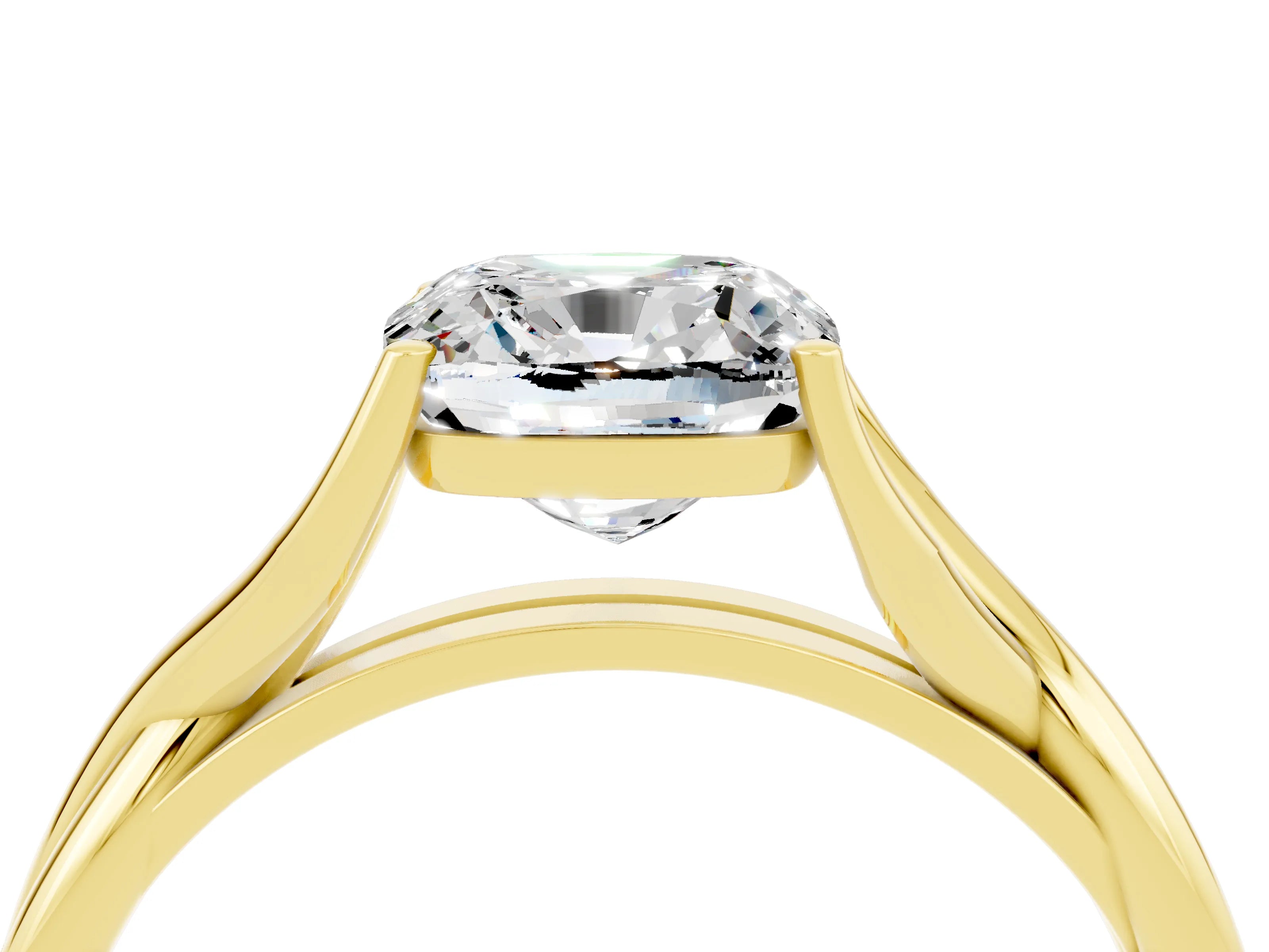 Yellow gold Cushion Cut Moissanite Solitaire Twist Band Prong Setting Ring_40