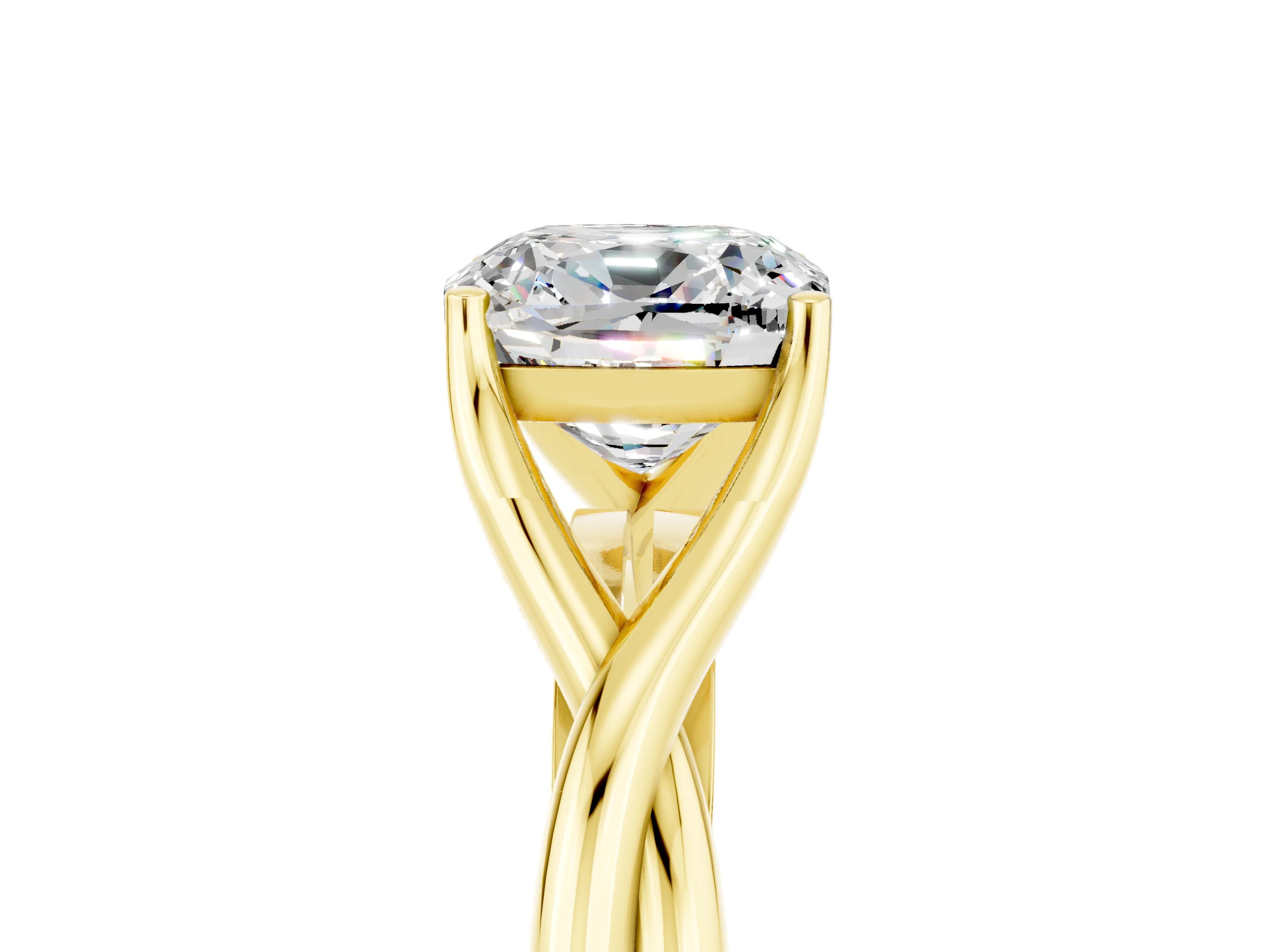Yellow gold Cushion Cut Moissanite Solitaire Twist Band Prong Setting Ring_41