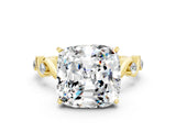 Yellow gold Cushion Cut Moissanite Solitaire Twisted Band with Round  Accents and Prong Setting_12