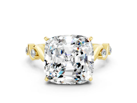 Yellow gold Cushion Cut Moissanite Solitaire Twisted Band with Round  Accents and Prong Setting_12