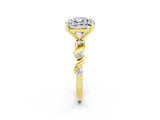 Yellow gold Cushion Cut Moissanite Solitaire Twisted Band with Round  Accents and Prong Setting_14