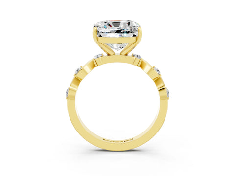 Yellow gold Cushion Cut Moissanite Solitaire Twisted Band with Round  Accents and Prong Setting_15