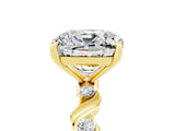 Yellow gold Cushion Cut Moissanite Solitaire Twisted Band with Round  Accents and Prong Setting_17