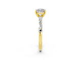 Yellow gold Cushion Cut Moissanite Solitaire with Side Baguettes and Channel Set Band_2