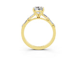 Yellow gold Cushion Cut Moissanite Solitaire with Side Baguettes and Channel Set Band_3
