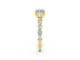 Yellow gold Cushion Cut Moissanite Solitaire with Side Stones, Pave Band, Four-Prong Setting_38