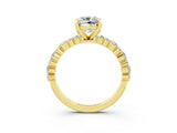 Yellow gold Cushion Cut Moissanite Solitaire with Side Stones, Pave Band, Four-Prong Setting_39