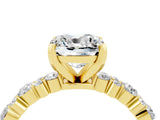 Yellow gold Cushion Cut Moissanite Solitaire with Side Stones, Pave Band, Four-Prong Setting_40