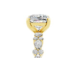Yellow gold Cushion Cut Moissanite Solitaire with Side Stones, Pave Band, Four-Prong Setting_41
