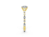 Yellow gold Cushion Cut Moissanite Solitaire with Side Stones on a Pavé Band and Four-Prong Setting_2
