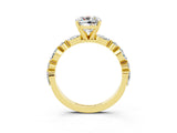 Yellow gold Cushion Cut Moissanite Solitaire with Side Stones on a Pavé Band and Four-Prong Setting_3