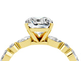 Yellow gold Cushion Cut Moissanite Solitaire with Side Stones on a Pavé Band and Four-Prong Setting_4