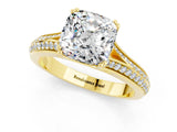 Yellow gold Cushion Cut Moissanite Split Shank Engagement Ring with Pavé Band_1