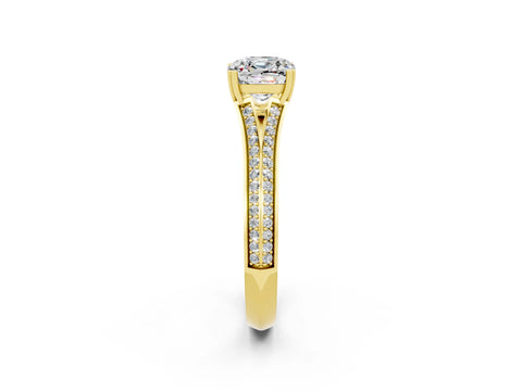 Yellow gold Cushion Cut Moissanite Split Shank Engagement Ring with Pavé Band_2