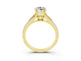 Yellow gold Cushion Cut Moissanite Split Shank Engagement Ring with Pavé Band_3