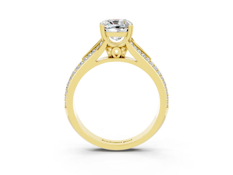 Yellow gold Cushion Cut Moissanite Split Shank Engagement Ring with Pavé Band_3