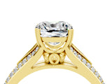 Yellow gold Cushion Cut Moissanite Split Shank Engagement Ring with Pavé Band_4
