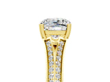 Yellow gold Cushion Cut Moissanite Split Shank Engagement Ring with Pavé Band_5