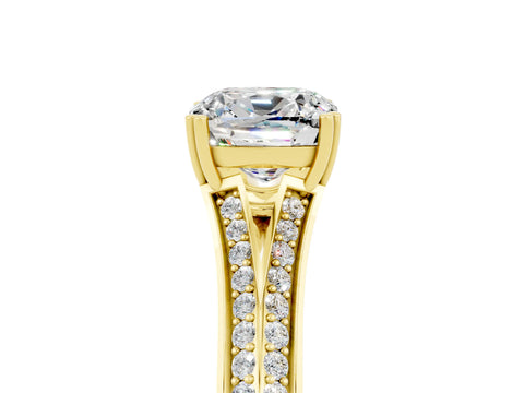 Yellow gold Cushion Cut Moissanite Split Shank Engagement Ring with Pavé Band_5