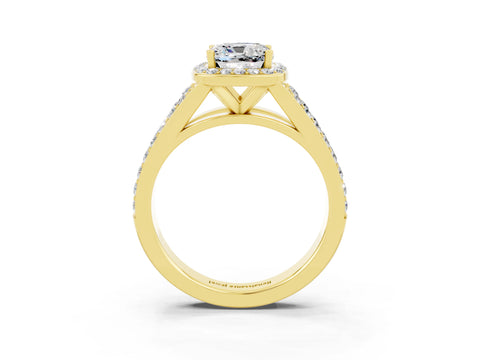 Yellow gold Cushion Cut Moissanite Split Shank Halo Ring with Four-Prong Setting_15