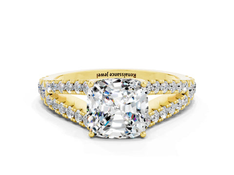 Yellow gold Cushion Cut Moissanite Split Shank Pavé Engagement Ring with Four-Prong Setting_34