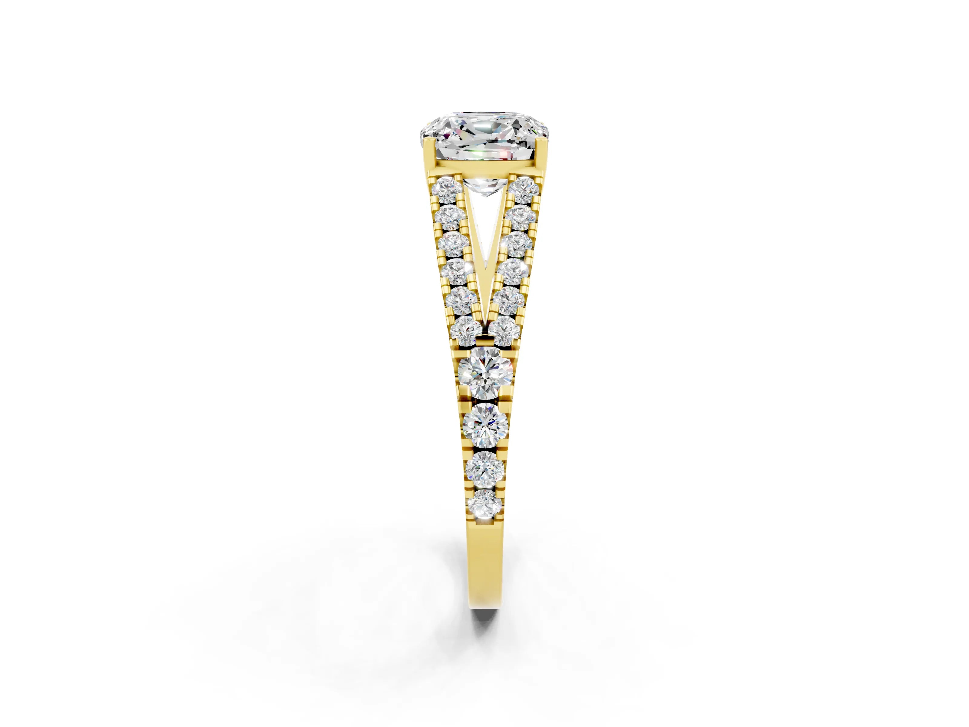 Yellow gold Cushion Cut Moissanite Split Shank Pavé Engagement Ring with Four-Prong Setting_36