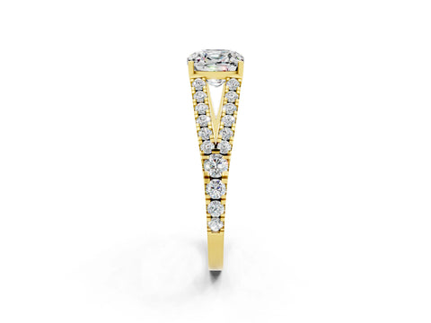 Yellow gold Cushion Cut Moissanite Split Shank Pavé Engagement Ring with Four-Prong Setting_36