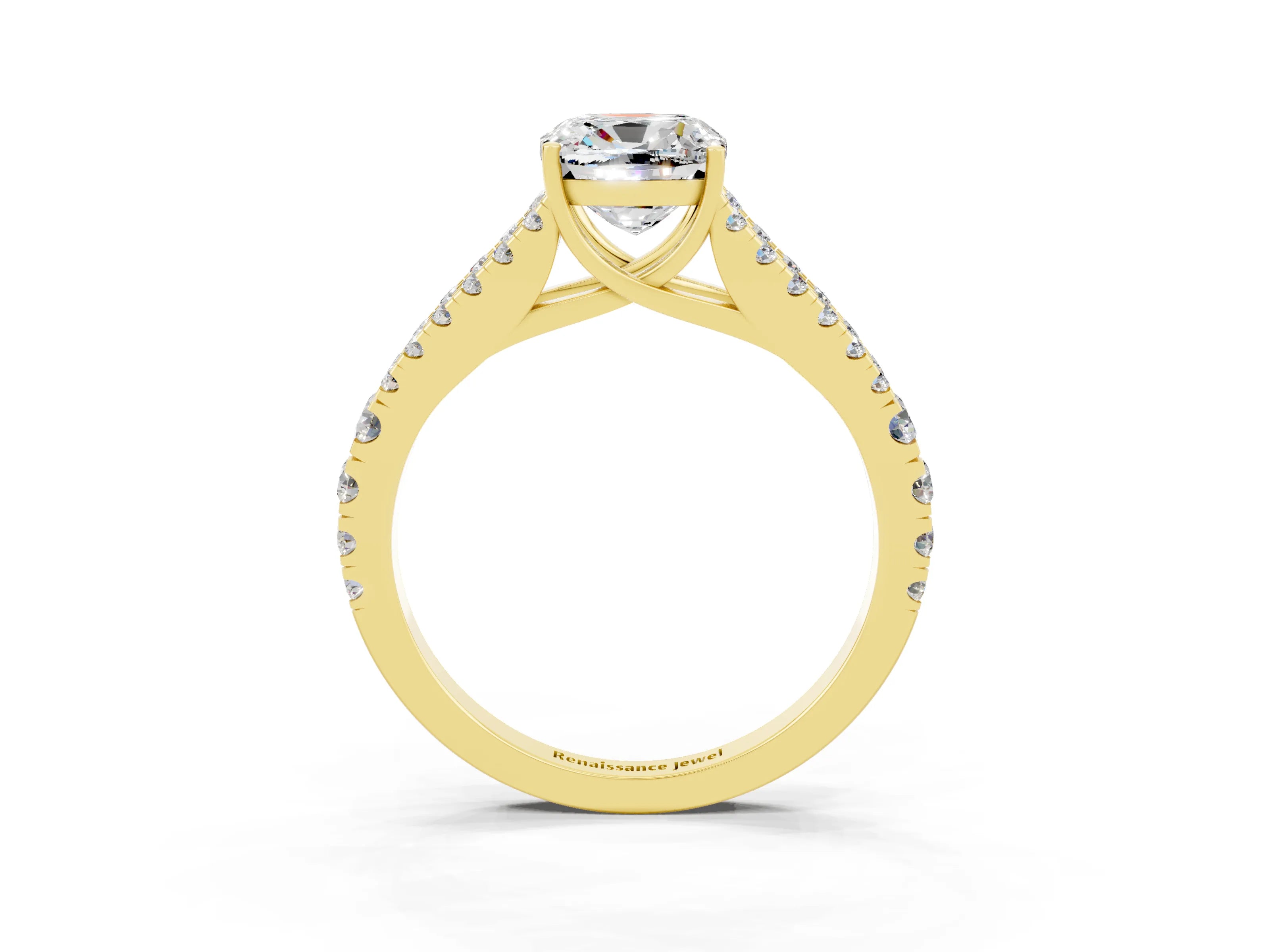 Yellow gold Cushion Cut Moissanite Split Shank Pavé Engagement Ring with Four-Prong Setting_37