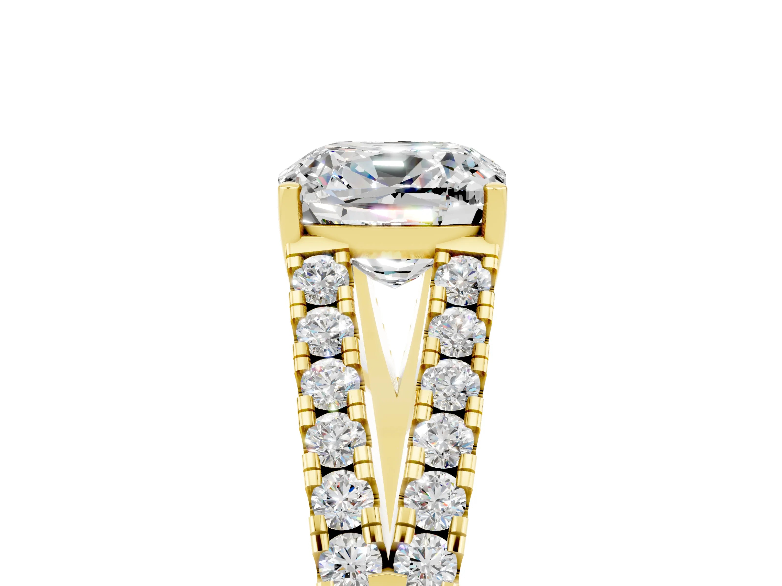Yellow gold Cushion Cut Moissanite Split Shank Pavé Engagement Ring with Four-Prong Setting_39